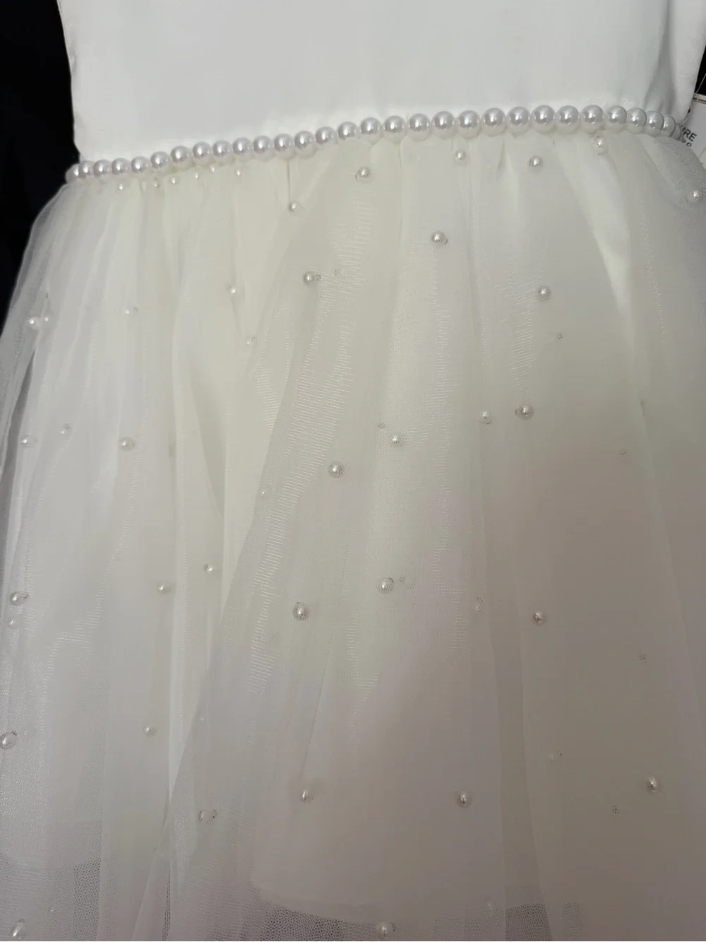 Girls’ Couture Princess White Pearl-Trim Tulle Dress